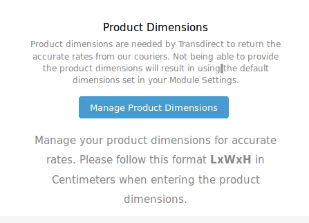 Transdirect Shopify App Product Dimension