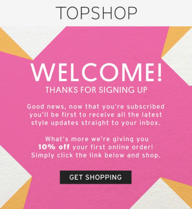 Topshop Welcome email